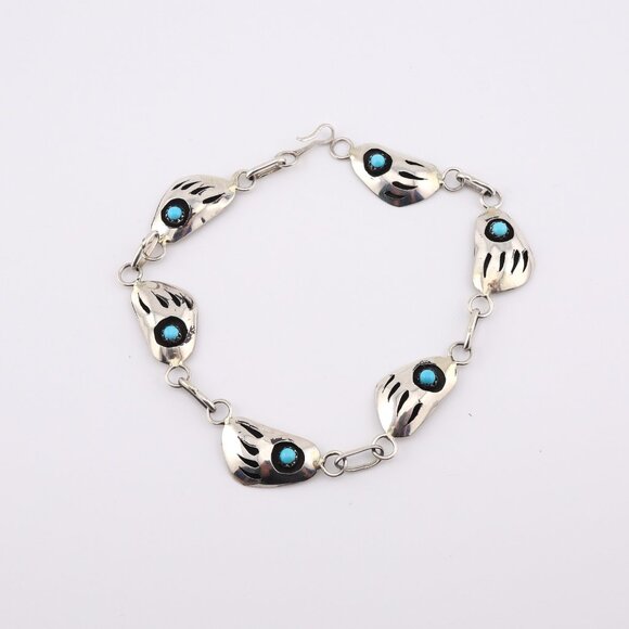 Navajo Sterling Silver Link Bracelet Shadow Box Turquoise Jewelry Sz 8.75in. ** - Picture 1 of 12